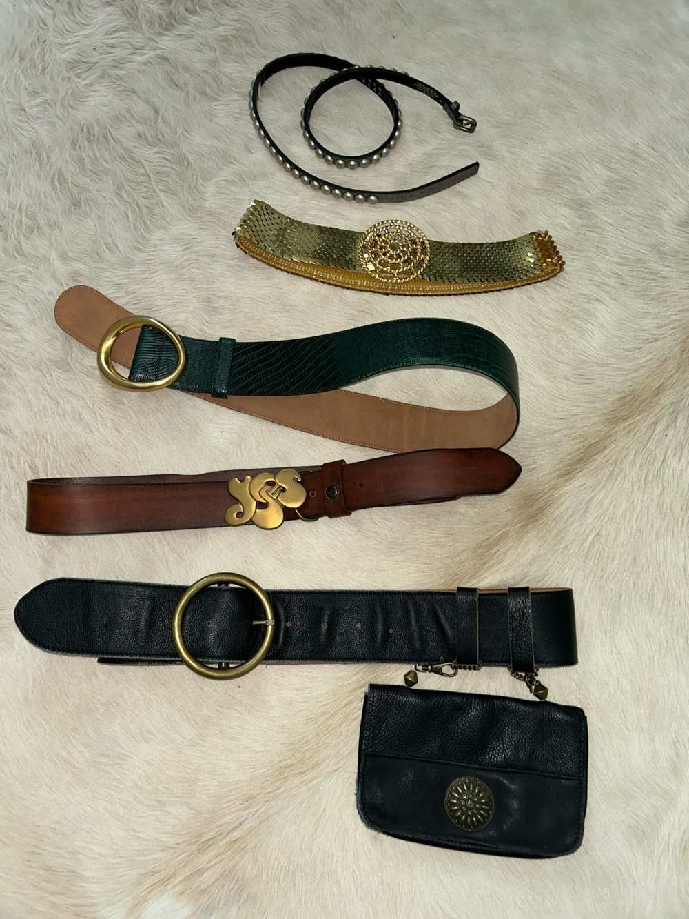 Assorted Women's Fashion Belts and Coin Pouch - Black, Brown, Green, Gold
